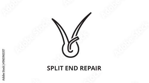 Clean and modern black line art depicting split end hair repair, ideal for beauty, wellness, and haircare marketing materials, blogs, and educational content.