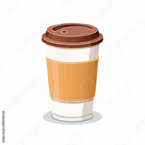 Coffee cup placed on a simple background with a lid and a sleeve for holding