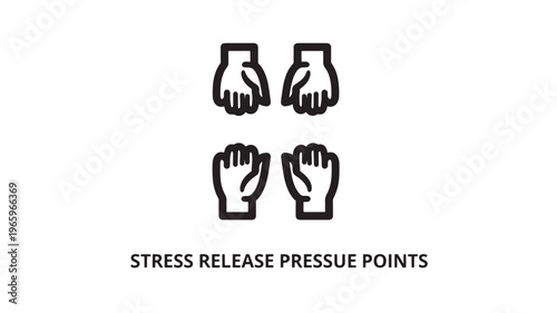 Minimalist black and white line art depicting hand acupressure points for stress release, ideal for wellness blogs, healthcare guides, and relaxation therapy content.