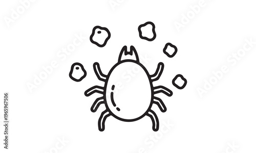 Simple line art icon of a tick or mite with surrounding debris, symbolizing pests.