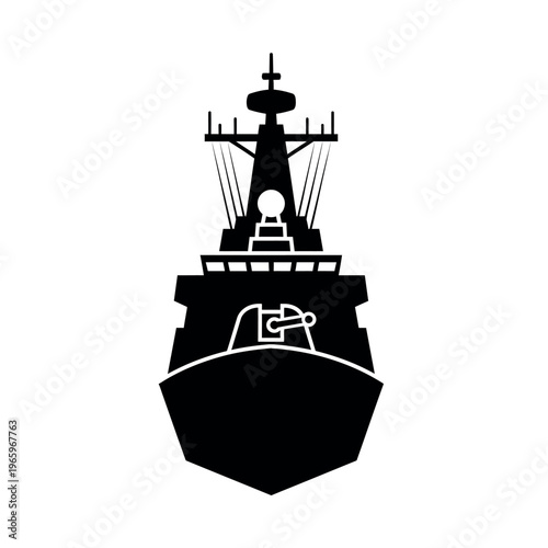 Front view of a military warship.