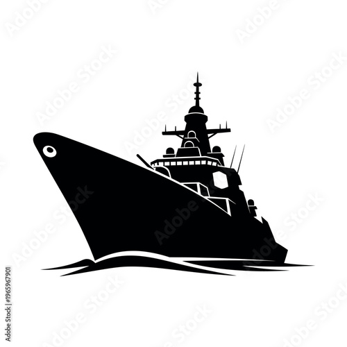 Tableau sur toile Modern Naval Warship Silhouette on Water.