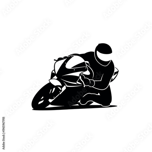 Foto Motorcycle racer leaning into a turn.