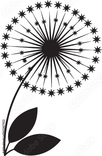 Dandelion Silhouette Line Art Icon Isolated on White Background