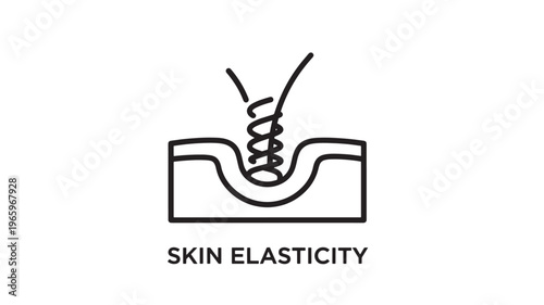 Clean black and white line drawing depicting skin elasticity with a spring symbol, ideal for medical, wellness, and cosmetic marketing materials or educational content.