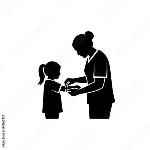 Nurse Administering Vaccine to Young Girl Silhouette.