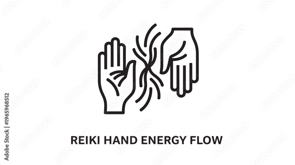 Fototapeta premium Minimalist black and white line art depicting Reiki hand energy flow, ideal for wellness, holistic health, meditation, and spiritual healing content in marketing and educational materials.