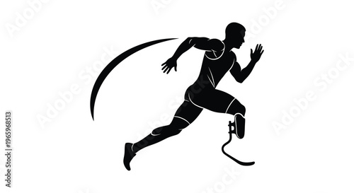 A dynamic image of a male athlete sprinting with a prosthetic leg capturing strength and determination a striking silhouette