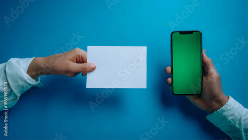 Business card, mobile phone, contact exchange, digital networking, modern communication tools