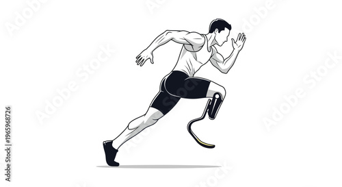 An athletic man with a prosthetic leg is depicted in a dynamic running pose presented as a striking silhouette high quality