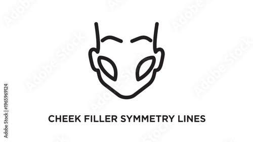 Clean black and white line drawing illustrating facial symmetry and cheek filler injection points, ideal for medical, cosmetic, or educational content in dermatology and aesthetic procedures.
