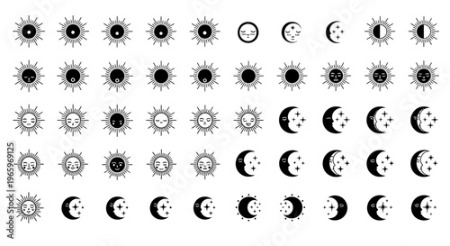 Sun and Moon Phases - A Celestial Illustration of Day and Night Cycles.