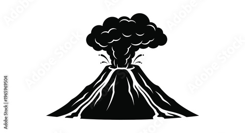 A dramatic black silhouette of a volcanic eruption with flowing lava and billowing smoke capturing nature s power silhouette high quality professional