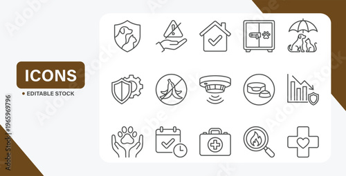 Pet Safety Icon Set: Hazard Prevention and Home Protection Symbols