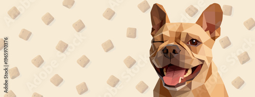 pets banner, french bulldog portrait vector illustration with biscuit pattern for pet merchandise