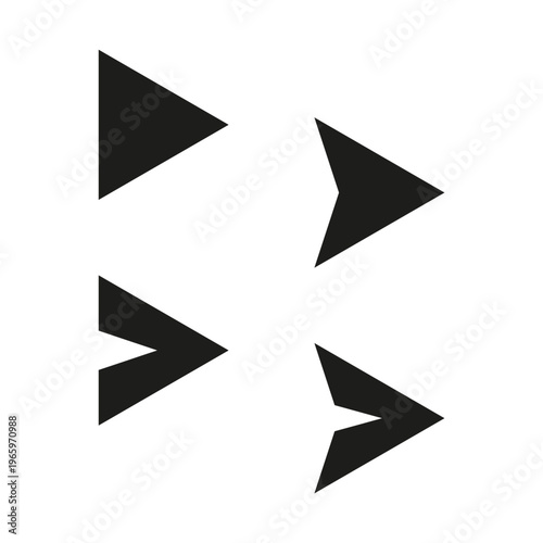 Arrow pointer set. Directional triangle icon. Navigation Vector graphic. Sharp cursor symbol. Manual vector only. No autotrace used.