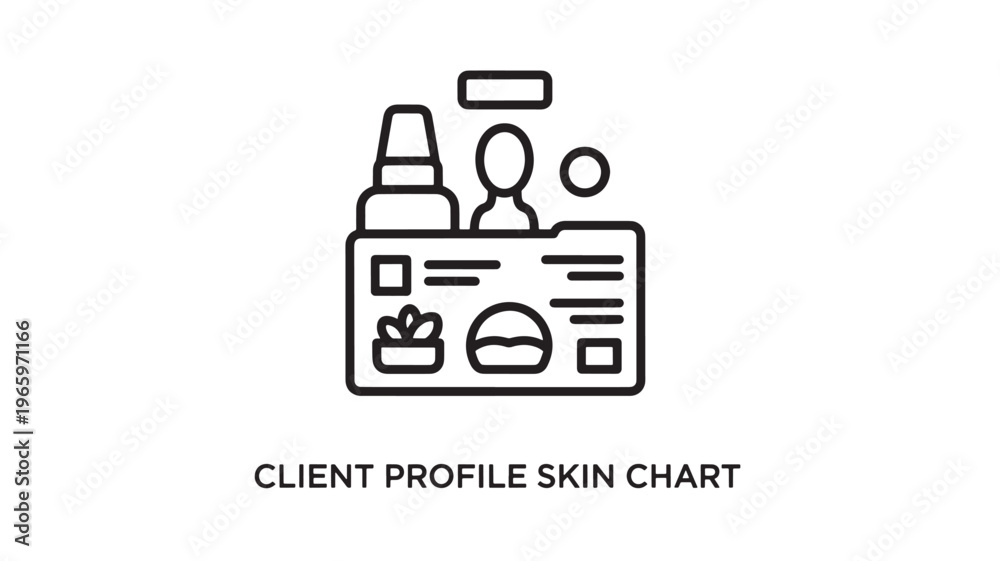 Fototapeta premium Professional client profile skin chart icon for beauty salons dermatology clinics and skincare specialists showing a medical folder with cosmetic bottles patient record and personalized treatment plan