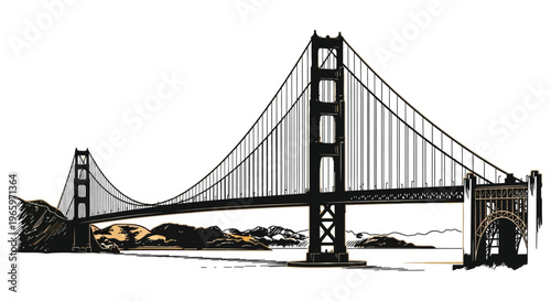 A striking illustration depicts the golden gate bridge in san francisco california presented as a bold silhouette high quality professional detailed
