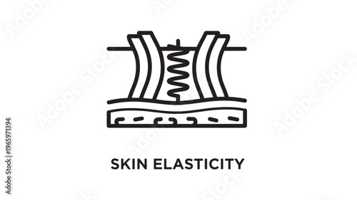 Minimalist line art illustration depicting skin elasticity and anti-aging through a spring design. Ideal for healthcare, beauty, skincare marketing, and wellness education materials.