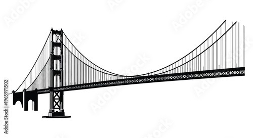 A striking black and white illustration of the golden gate bridge showcasing its iconic structure as a silhouette high quality professional