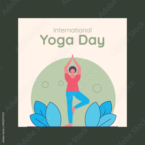 International yoga day poster with a person in a tree pose