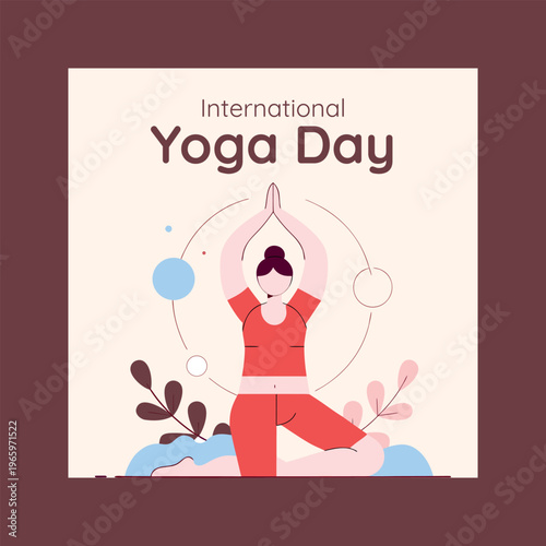 International yoga day illustration with woman in orange outfit