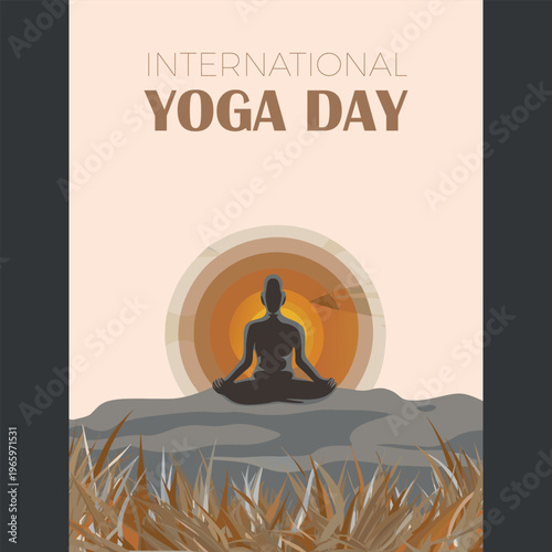 International yoga day poster with a person meditating