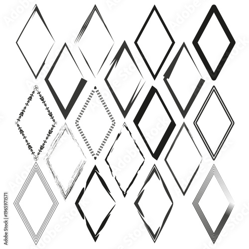 Rhombus frame set. Diamond border Vector. Shape variety element. Geometric line style. Manual vector only. No autotrace used.