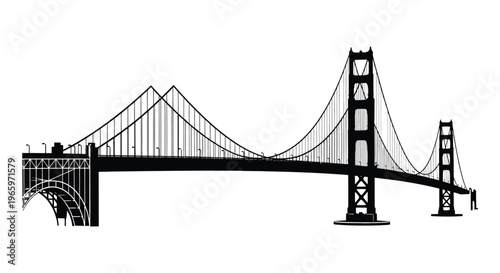 A striking black and white silhouette of the golden gate bridge showcasing its iconic architectural design silhouette high quality professional detailed