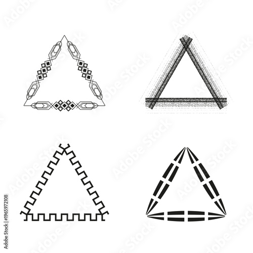 Decorative triangle set. Ethnic Vector border. Textured shape design. Ornamental frame variety. Manual vector only. No autotrace used.
