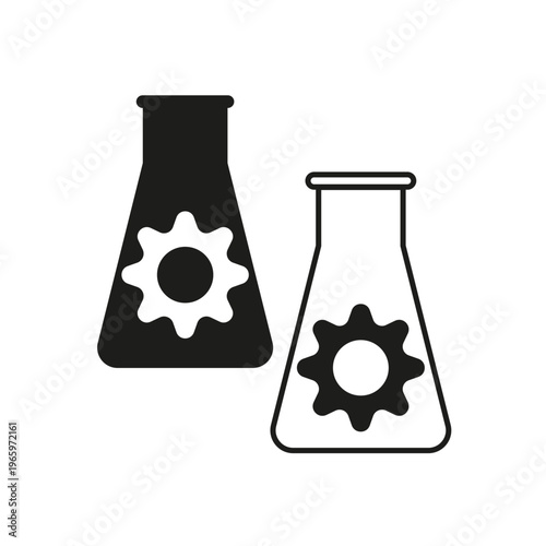 Flask gear set. Chemistry process Vector. Laboratory research symbol. Science industry. Manual vector only. No autotrace used.