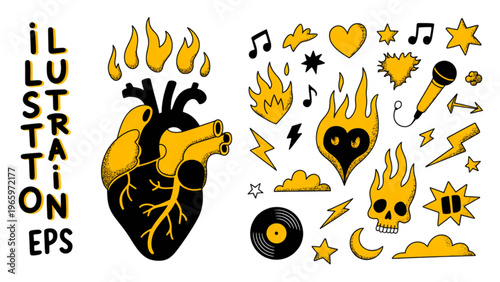 A collection of stylized bees and honeycomb elements in vibrant colors Vector