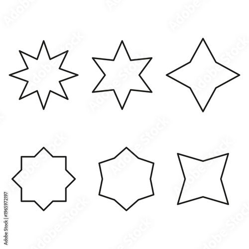 Star outline set. Shape symbol Vector. Geometric figure icon. Starburst border design. Manual vector only. No autotrace used.