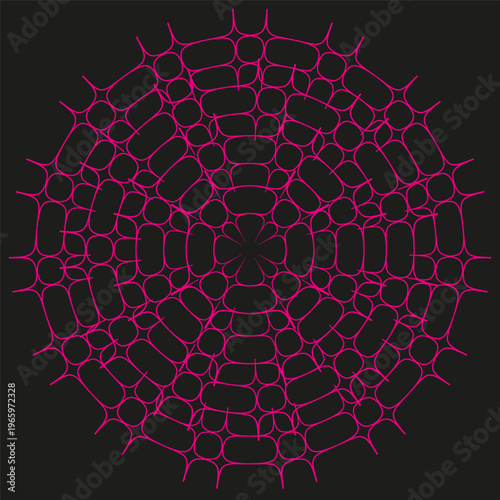 Magenta web pattern. Circular cell Vector. Dark background element. Abstract net design. Manual vector only. No autotrace used.