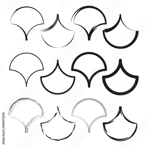 Scale pattern set. Leaf shape Vector. Black outline element. Decorative border design. Manual vector only. No autotrace used.