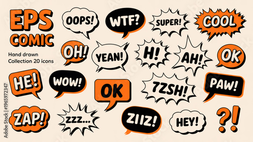 Colorful speech bubbles with various exclamatory expressions and designs Vector