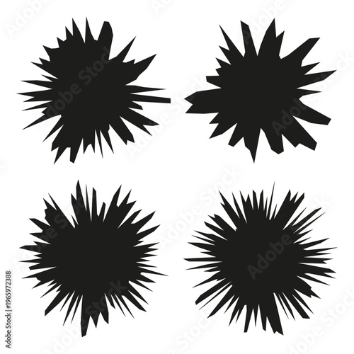 Burst set silhouette. Radial Vector shape. Blast sharp element. Energy splash object. Manual vector only. No autotrace used.