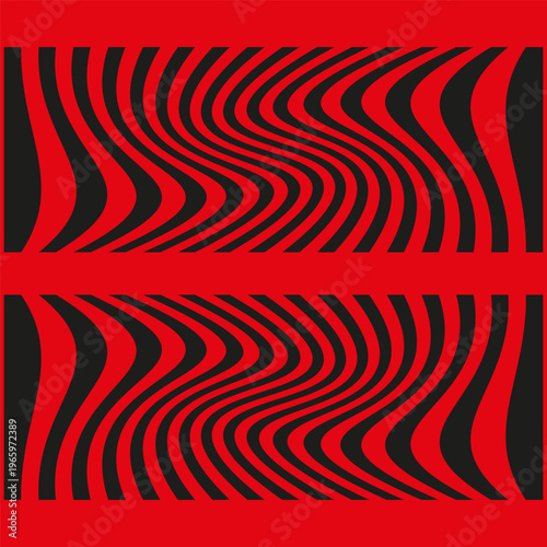 Wavy stripe pattern. Red background Vector. Distorted line element. Abstract wave design. Manual vector only. No autotrace used.