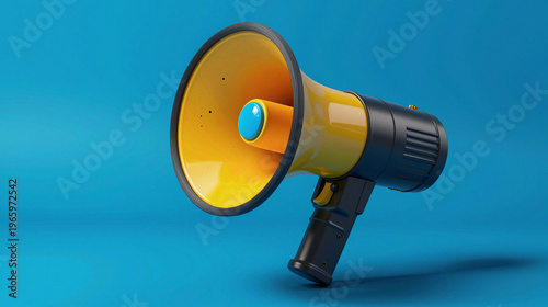 Yellow and black megaphone on a blue background.