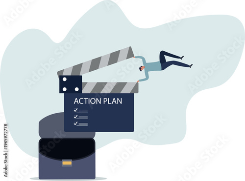 Action plan with checklist step by step of business implementation, procedure or strategy plan to finish project concept.person's life situation and his activities.