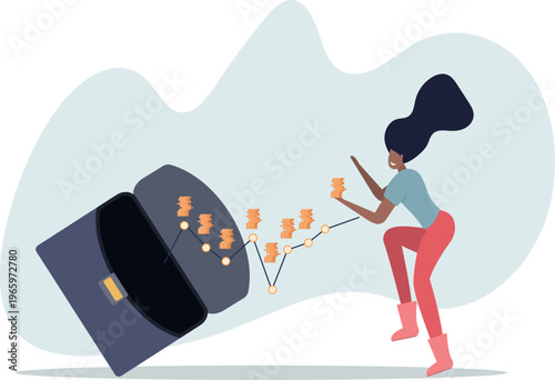 DCA, Dollar Cost Averaging investment strategy to put same amount of money every month to earn more wealth and profit concept.person's life situation and his activities.