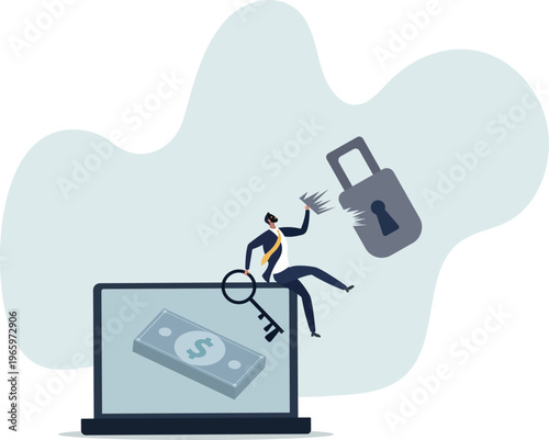 Ransomware computer crime, hacker attack company network ask for money to unlock data via internet concept,.person's life situation and his activities.