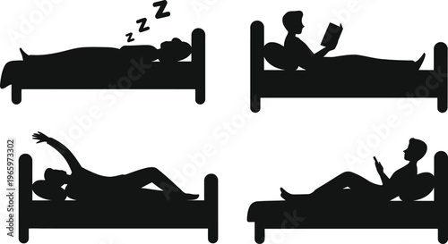Collection of sleep and bedtime routine silhouettes for healthy living concepts