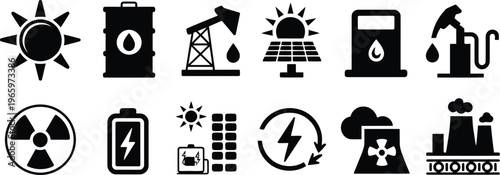 Energy resources and industrial power generation symbols for infographic use