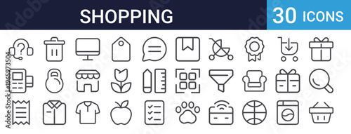 Shopping Online Retail Icons Set of 30 Thin Line Vector