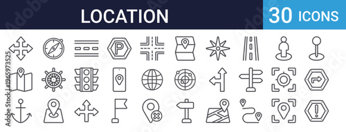 Location Navigation Icons Set of 30 Thin Line Vector