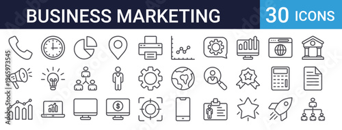 Business Marketing Icons Set of 30 Thin Line Vector