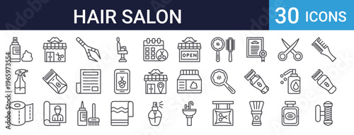 Hair Salon and Barber Shop Set of 30 Thin Line Vector Icons