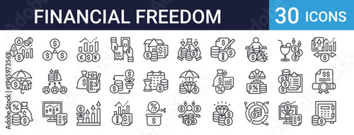 Financial Freedom Set of 30 Thin Line Vector Icons