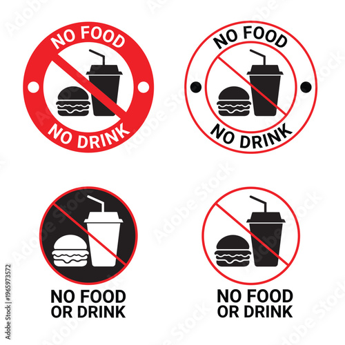 A series of circular prohibition signs displaying drinks and food items with red slashes a striking silhouette high quality professional detailed modern elegant